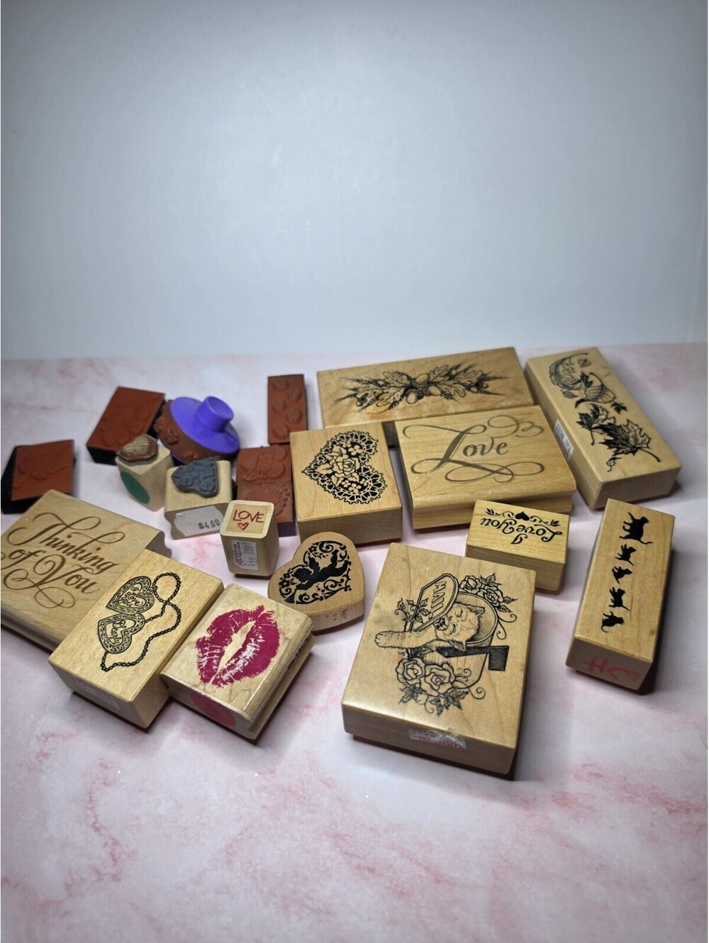 Lot of 20 Wood Mounted Rubber Stamps Mixed Brands Stampin Up